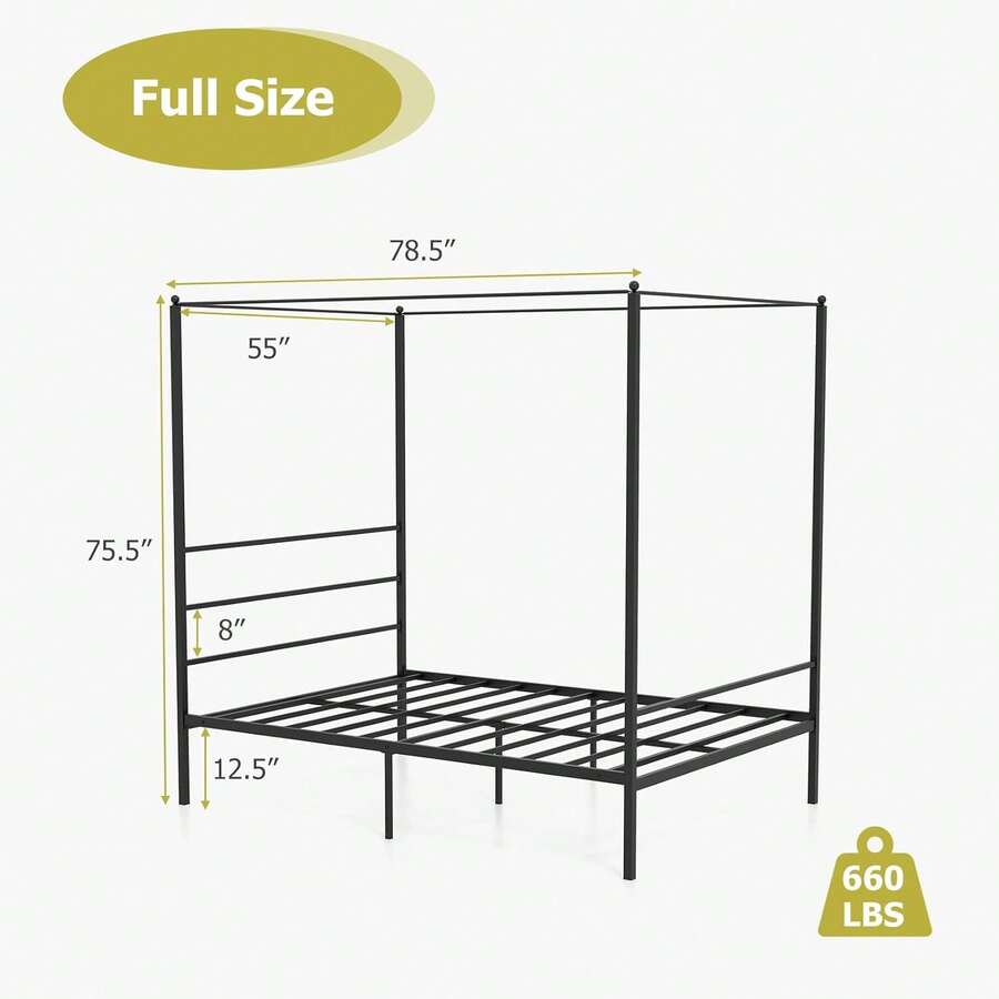 KOMFOTT Metal Canopy Bed Frame Full Size, Modern 4 Poster Canopied