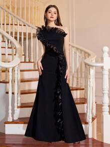 Teen Girl's Asymmetrical Neck Dress, Suitable For Birthday Party, Evening Banquet, Prom, Gala, Wedding Bridesmaid, MC, Important Occasion, Festival Celebration