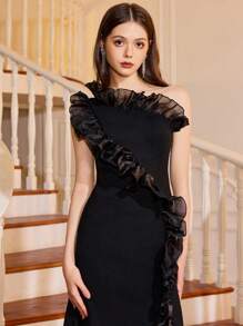 Teen Girl's Asymmetrical Neck Dress, Suitable For Birthday Party, Evening Banquet, Prom, Gala, Wedding Bridesmaid, MC, Important Occasion, Festival Celebration