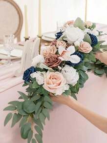 2 Pcs/Set Artificial Wedding Arch Floral Arrangements For Wedding Ceremony Backdrop Reception Table Decoration - 淺藍色 - 查看 2