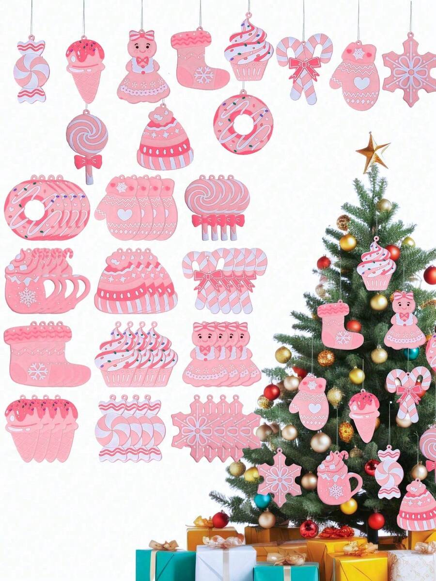 12 cái- Đồ trang trí cây thông Noel PVC màu hồng Kẹo que Giáng sinh Đồ trang trí kẹo mút Đồ treo trang trí tiệc sinh nhật Đồ thủ công trang trí ngày lễ Cây thông Noel (Phong cách dễ thương) - Hồng - Xem 1