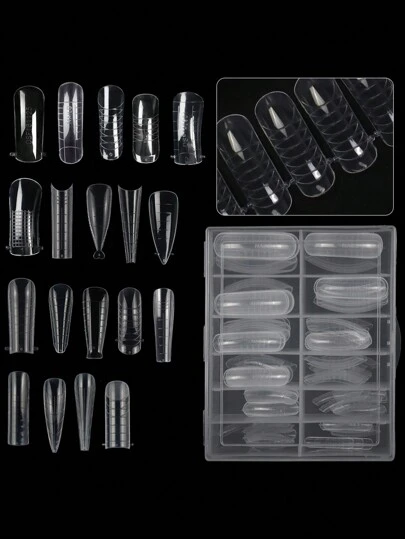 120pcs/Box Gel Nail Tips Kit, Pre-Formed False Nails For Gel Polishing, Soak-Off Easy Nail Extension Acrylic Fake Nail Tips, Crystal Nail Mold Without Paper Form For Quick Uv/Led Extension, Dual-Ended Nail Extension Tool Press On Nails Nail Supplies