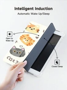 1 pièce Étui de tablette à motif de chat mignon, compatible avec Samsung, Apple et liseuses électroniques. Étui de protection avec fente pour stylo, prenant en charge la fonction de mise en veille/réveil automatique