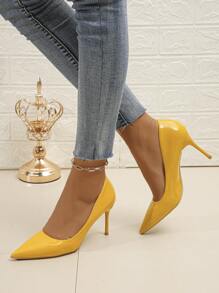 Sapatos de salto alto com bico , 2023, novos pés femininos confortáveis e não cansados, tamanho grande, escritório, trabalho, deslocamento, versátil, slip-on, sexy, baixo, vamp, preto - Amarelo - Ver 4