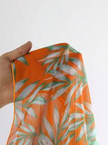 3pcs/Set Women's Tropical Plant Print Halter Neck Tie Bikini With Matching Cover Up Skirt, Sexy Split Style Swimwear Set For Beach Vacation - Orange - View 8