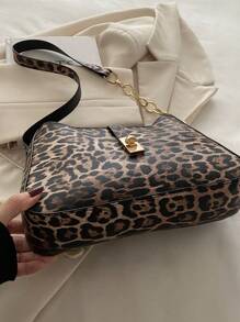 1 pièce Sac Hobo imprimé léopard Vintage minimaliste avec décoration crochetée, sangle d'épaule réglable, sac croissant, convient pour les rendez-vous, les sorties et les fêtes.