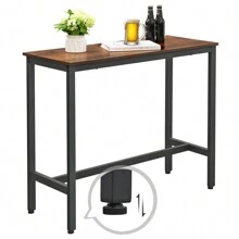 VASAGLE Bartisch, Küchentisch, Küchentresen, rechteckiger Stehtisch, stabiles Metallgestell, 100 x 40 x 90 cm, einfacher Aufbau, schmal, Industrie-Design,Vintagebraun-schwarz - Braun - Übersicht 6