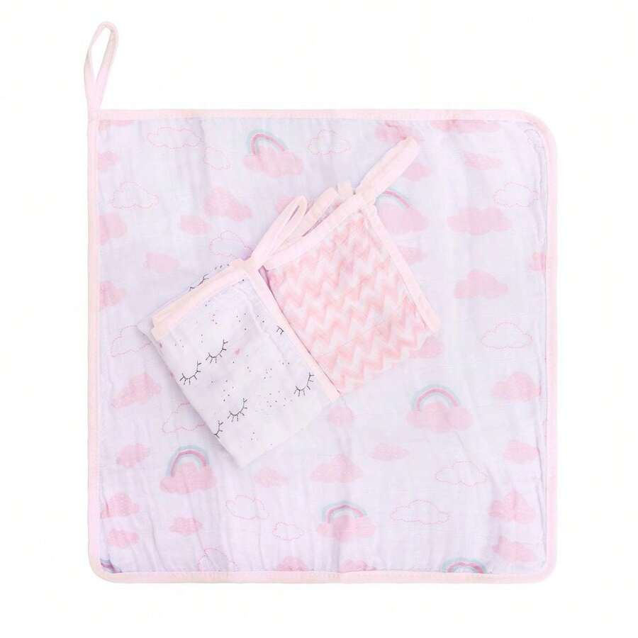 Soft Premium Mouth Cloth For Girls And Boys With Pacifier Clip, 3 Units