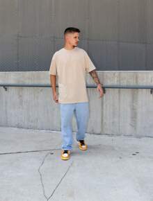 Basic Oversized Plain/Simple Casual T-Shirt - Khaki - View 5