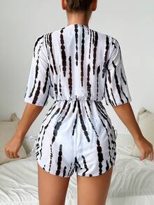 3pcs/Set Women Tropical Plant Print Halter Bikini Set With Tie Sides, Triangle Cups Swimsuit And Waist-Cinching Cover Up Dress, Beach Vacation - White - View 3