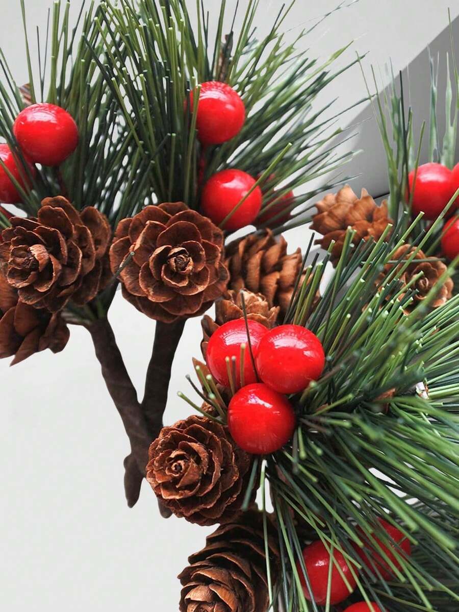 1/6pcs Christmas Mini Artificial Pine Needle Berry Plant Fake Branches