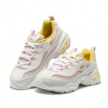 Skechers 女式休闲运动鞋低帮轻便运动鞋，网眼熊猫图案 - 白色/淺粉紅色 - 查看 3