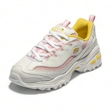 Skechers 女式休闲运动鞋低帮轻便运动鞋，网眼熊猫图案 - 白色/淺粉紅色 - 查看 2