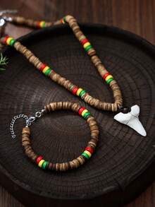 2 chiếc vòng cổ hạt cườm nhiều màu sắc thời trang hình cá mập và vỏ dừa cho nam, thích hợp để đeo hàng ngày - Nhiều màu - Xem 13