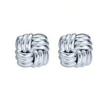 2pcs Fashionable Striped Plaid Textured Niche Creative Personalized Refined Stainless Steel Earrings For Women - Grid - View 7