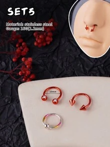 3Pcs Y2k Style Colorful Nose Ring Horseshoe Nose Hoops Earring 16g Stainless Steel Septum Jewelry Nose Ring Lip Ring Hinged Septum Hoops Piercing Jewelry, Septum Clicker Ring, Hoop Nose Ring For Septum, Helix, Rook, Tragus, Daith, Cartilage Earring For Women Men Halloween Piercing Body Jewelry For Party Dates Daily Wear