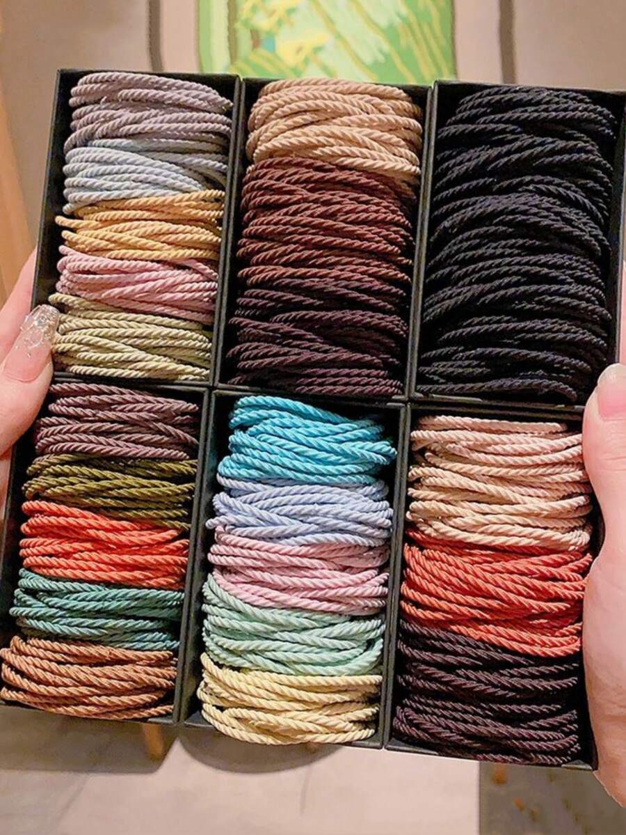 300pcs Solid Color Elastic Hair Ties, Minimalistic Design, Suitable For Daily Use, Home, School, Beach, Work, Party, Gift, Back To School, New Year, Christmas - Multicolor - View 1