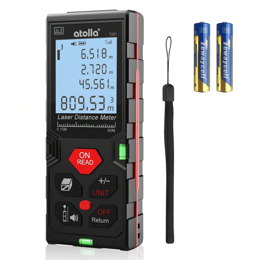 BOLTHO Laser Distance Meter 100M – 2 Bubble Levels, Backlit LCD, Area/Volume/Pythagorean Modes, Class II Laser, Batteries Included