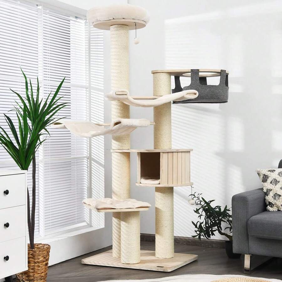 Large Cat Tree Tower, MultiLevel Tall Cat Tree With Sisal Posts