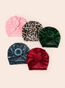 5 件装 1-6 个月婴儿冬季甜甜圈装饰羊毛头巾帽，户外可爱婴儿无檐便帽 - 彩色 - 查看 11