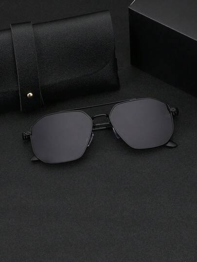 一副男士金属多边形复古时尚眼镜，适合户外旅行、聚会、驾驶、度假、街头时尚配饰，海滩度假必备