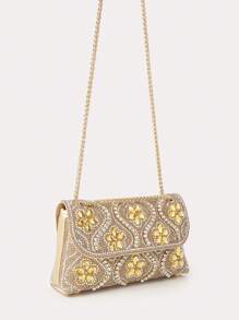 迷人、优雅、精致、安静的奢华亮片、时尚、闪亮的闪光人造珍珠装饰链条盒包、礼品包、完美的新娘钱包，适合婚礼、舞会和派对活动晚宴包、派对女孩、女士的晚宴包