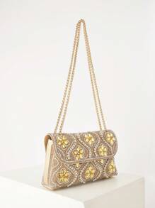 迷人、优雅、精致、安静的奢华亮片、时尚、闪亮的闪光人造珍珠装饰链条盒包、礼品包、完美的新娘钱包，适合婚礼、舞会和派对活动晚宴包、派对女孩、女士的晚宴包