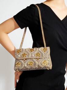 迷人、优雅、精致、安静的奢华亮片、时尚、闪亮的闪光人造珍珠装饰链条盒包、礼品包、完美的新娘钱包，适合婚礼、舞会和派对活动晚宴包、派对女孩、女士的晚宴包