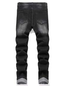 Men's Ripped Jeans Straight Leg Stretch Skinny Jeans For Men, Slim Fit Denim Pants - Black - View 2