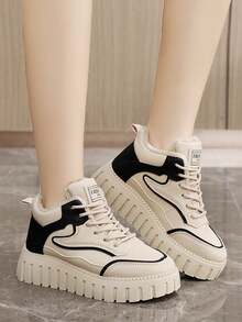 女士冬季毛绒内衬2024新款韩版百搭毛绒保暖高帮雪地靴，厚底增高运动休闲女士雪地靴 - 卡黑色 - 查看 4