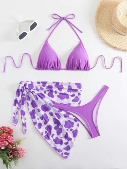 RWX VEST 3 Peçs Biquínis C/ Saida de Praia Calcinha Lisa - Tanga Elegante Beautiful Colors A3034