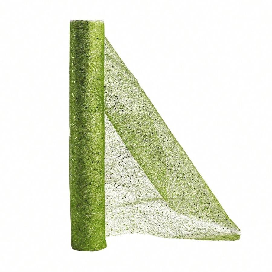 Decorative Screen Christmas Ribbon Green Mesh Sequins Shiny Luxury 24cm X 5 Meters – Magizi - màu xanh lá - Xem 1