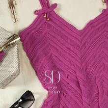 Beach Cover-Up With Fringes And Ocean Waves - Hot Pink - View 2