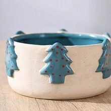 当代简约陶瓷创意圣诞树碗，可放入微波炉，女性礼物 - 藍白色 - 查看 7