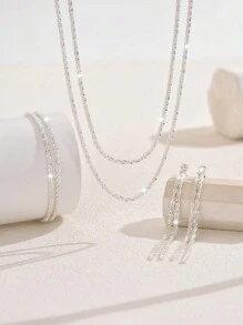 Ensemble de bijoux à la mode et luxueux, composé d'une chaîne de clavicule, de boucles d'oreilles, d'un collier et d'un bracelet, idéal pour un usage quotidien, un mariage, un banquet ou une fête.