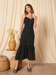 Women's Long Dress With Buttons And Straps, Elegant And Comfortable - màu đen - Xem 3