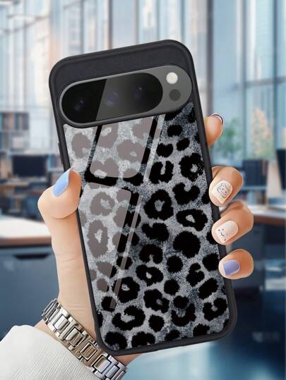 Cheetah Print Tortoise Shell Phone Case 1pc Black & White Leopard Print Tempered Glass Phone Case Compatible With Iphone 16 Pro Max/16 Pro/16 Plus/16, A55/A54/A53, S24 Plus/S24 Ultra/S24 FE/S24, Pixel 9/9 Pro/9 Pro XL
