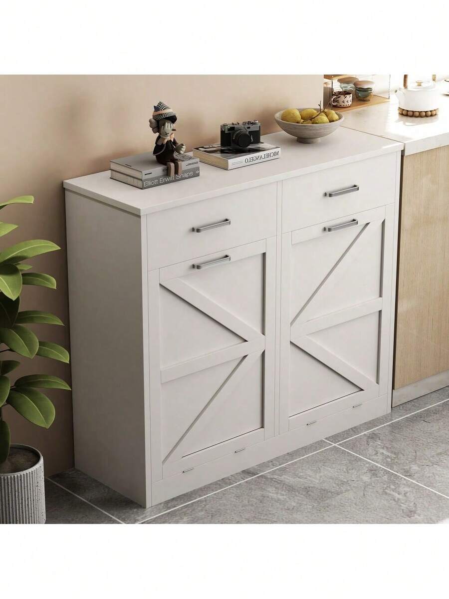 White Tilt Out Trash With 2 Drawer , Quick Installation And