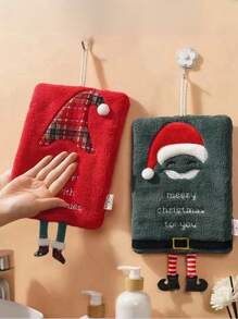 1pc Christmas Hanging Hand Towel For Kitchen, Bathroom, Quick Dry Absorbent Decorative Cloth