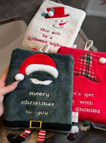 1pc Christmas Hanging Hand Towel For Kitchen, Bathroom, Quick Dry Absorbent Decorative Cloth