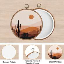 1 件 Boho Sun Cactus 沙漠墙壁艺术装饰 - 中世纪现代装饰纺织墙壁艺术帆布画框悬挂印刷品，极简主义中性圆形墙壁艺术装饰适用于家庭卧室装饰 10"X10" - 彩色 - 查看 4