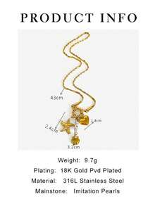 Monlansher 1pc Exclusive New Multi-Element Pendant Stainless Steel Women Necklace With Wave Link Chain Decorated With Starfish, Heart, Shell Charms, Personalized Fashion Minimalist Women Stainless Steel Pendant Necklace