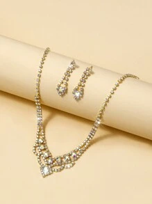 1 套波西米亚水钻装饰奢华高贵新娘派对新娘 3 件套套装' - 金黃色 - 查看 1