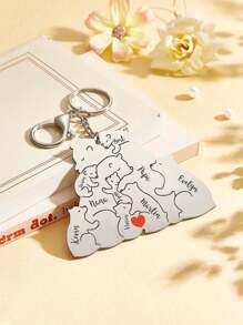 1pc Custom Bear Family Name Keychain With 1-9 Children Names Stainless Steel Personalized Family Keyring