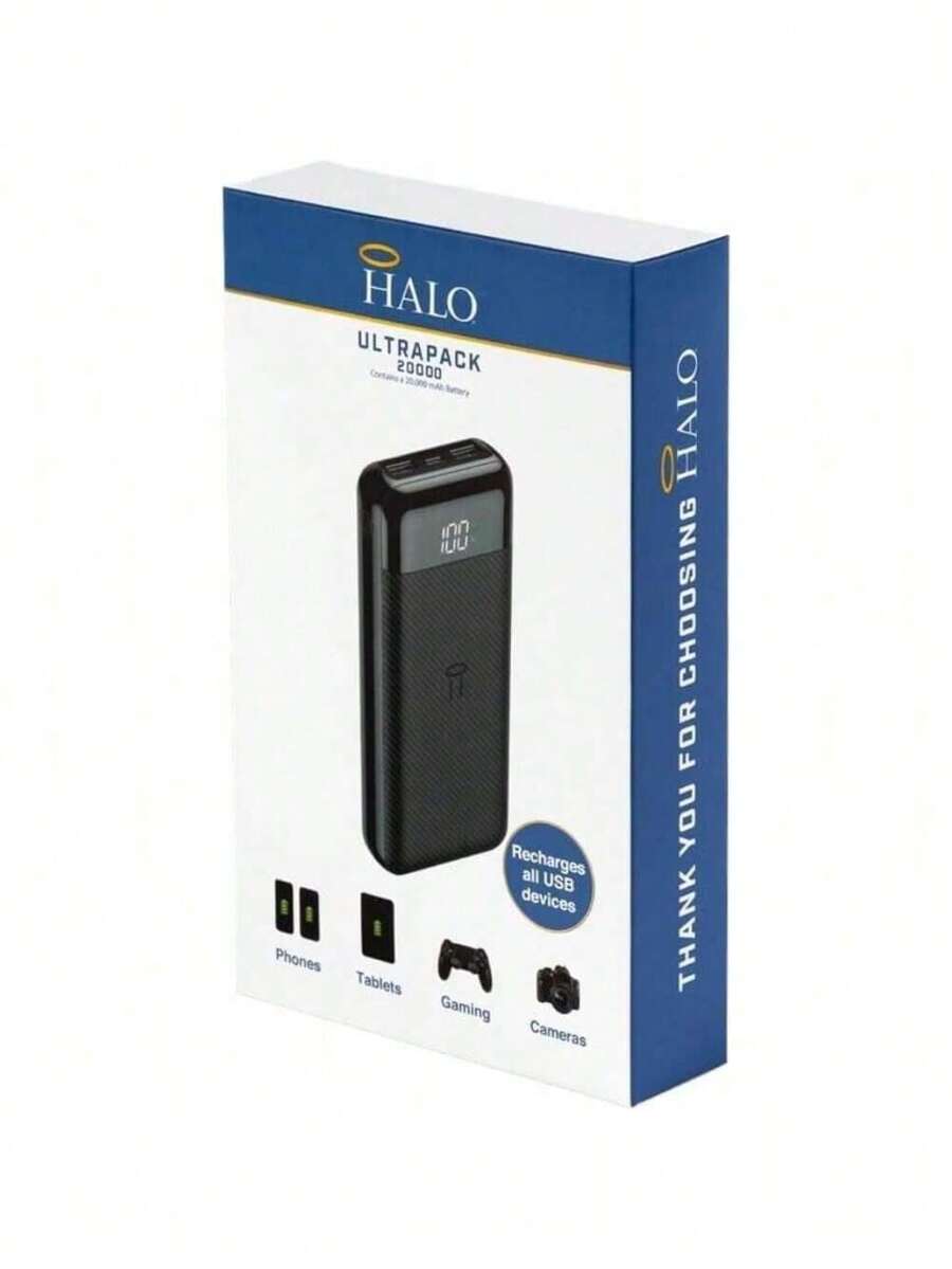 Halo ULTRAPACK 20000 MAh Battery Backup Portable Charger Power Bank USB