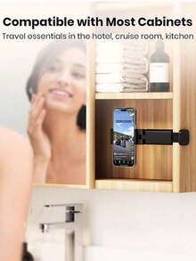 1 件飞机旅行必备手机支架，通用飞行必备手机支架，可多向 360° 旋转，旅行必备免提手机支架，适用于飞行、桌面或户外和学校 - 黑色 - 查看 6