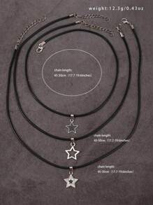 3pcs Gothic Vintage Rock Style Star Pendant Necklaces With Black Cords And Rhinestone Decor, Y2k Streetwear Fashion Jewelry