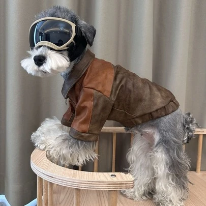 Dog & Cat Clothes, Autumn/Winter Vintage Faux Leather Jacket, Suitable For Schnauzer, Poodle, Corgi, West Highland Terrier