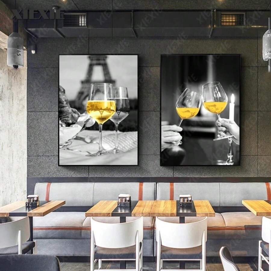1pc Red Wine And Wine Glass Restaurant Canvas Painting Wall Art