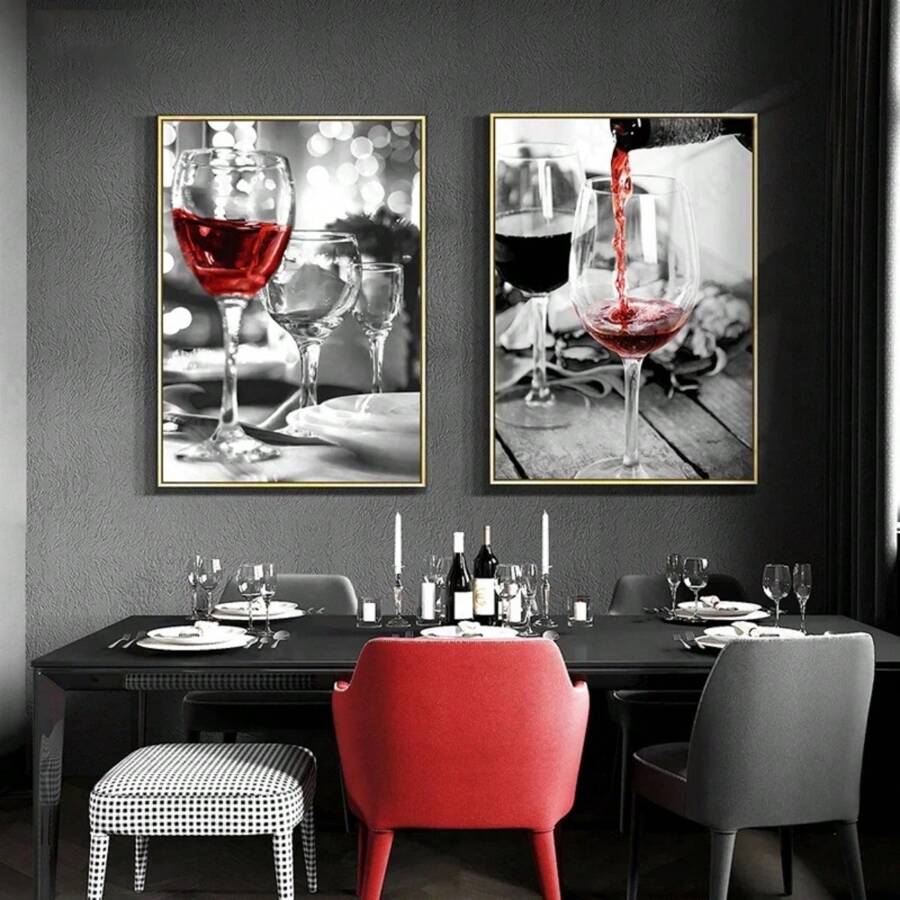 1pc Red Wine And Wine Glass Restaurant Canvas Painting Wall Art